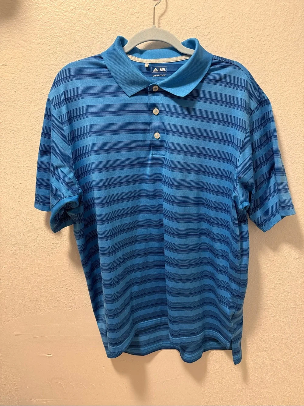 Adidas Golf Men’s Blue Striped ClimaCool Short-Sleeve Polo Shirt Large